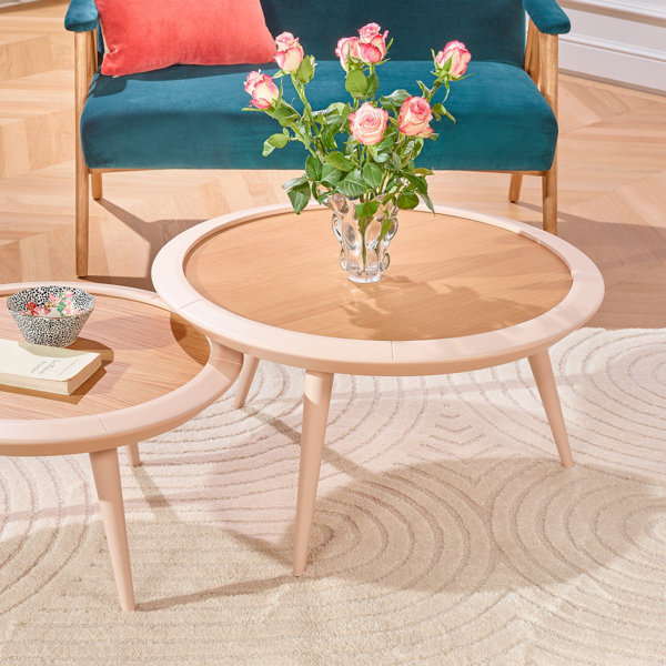 Robin Interiors JACQUELINE Large Pink Coffee Table Wooden Circle by